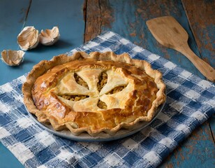 Day Perfection: Artisan Savory Pie with Symbolic π Cutout, Presented on Gingham