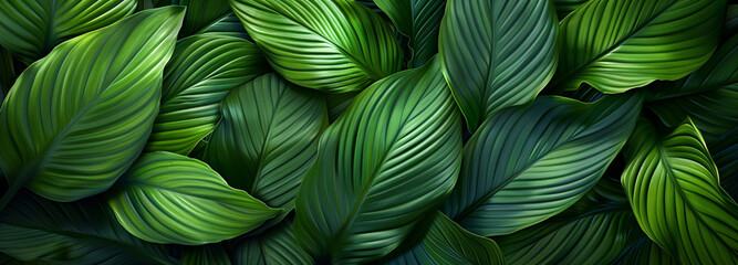 Abstract Green Spathiphyllum Cannifolium leaves background. Concept of ecology and healthy...