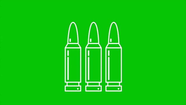 Bullet green screen animation with a falling white and black bullet bouncing from above. Chroma key. 4K. Perfect for video game intros, military, visual effect in films or explainer videos.