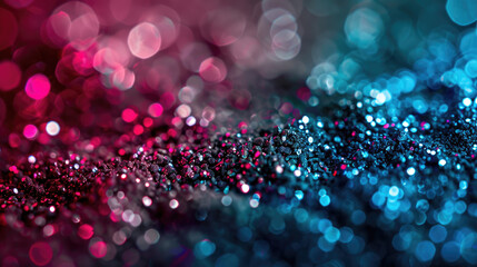 Closeup of vibrant multicolored glitter with soft bokeh lights creating an abstract sparkling texture background