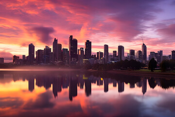 Fototapeta na wymiar Luminous Dawn Over Urban Horizon: A Mesmerizing Panorama of Morning Tranquillity in the Heart of a Metropolitan City