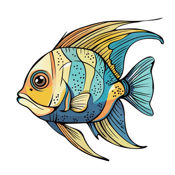 Illustration of a blue and orange tropical fish on a white background