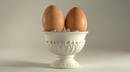 Pair of boiled eggs in a classic egg cup, epitomizing simplicity and nutritional richness.
