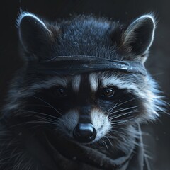 Raccoon with bandit mask mid-bite, embodying the playful thief persona with its natural markings.