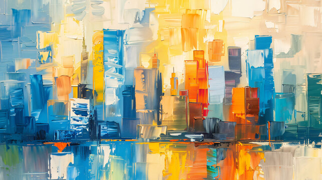 Abstract oil painting of the city skyline ..
