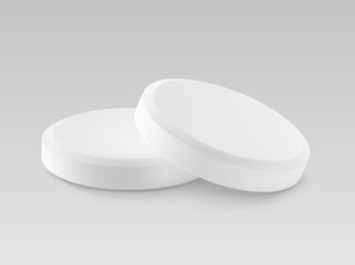 Realistic flat faced plain tablet mockup. Vector illustration isolated on grey background. Can be used for medical and cosmetic. Ready for your design. EPS10.