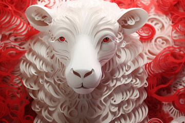 Image of a white goat created from paper cut-and-paste art.