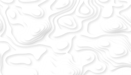 Abstract wavy line 3d paper cut white background. Topographic canyon geometric map relief texture with curved layers and shadow. Abstract realistic papercut decoration