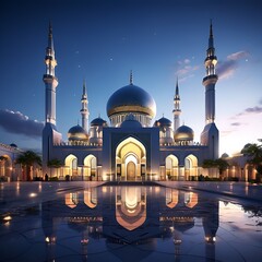 Blue mosque at night ramadan kareen picture image art illustration mosque on sky clouds gumbd Generative Ai.