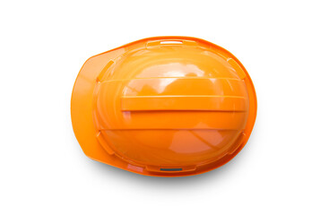 Orange safety engineer helmet on white background.