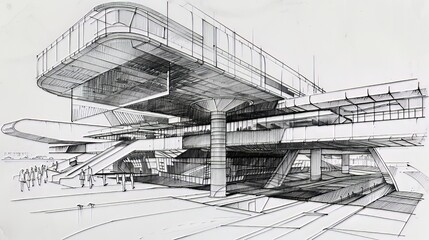 Architectural Illustrations: Drawings and illustrations of architectural structures, in both modern and retro styles