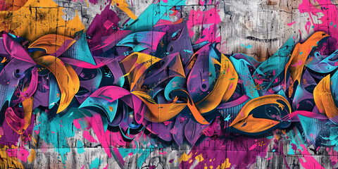 Graffiti art of a bunch of colorful letters on a wall  .