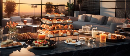 Obraz premium Modern interior house, appetizers with pastries