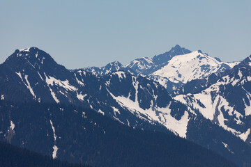 Olympic Mountain range as seen from Hurricane Ridge in Olympic National Park, Washington, with its ...