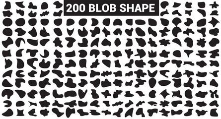 Adobe IllusRandom shapes. Black blobs, round abstract organic shape collection. Pebble, drops and stone silhouettes. Blotch, inkblot texture vector set. Eps10