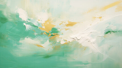Fototapeta na wymiar Abstract rough green white gold art painting texture background