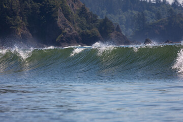 Beautiful waves in the Pacific Ocean at Ruby Beach, Washington, captured in hot summer day