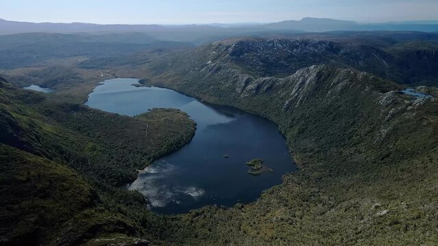 Aerial shot of Cradle mountain and dove lake in Tasmania , Australia.