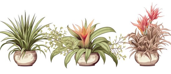 Bohemian-style indoor plants drawing. Hand-drawn palm in colored and line art style. Floral arrangement. Vintage design element. Wiccan and pagan artistic representation. 