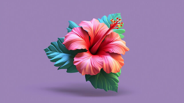 A hibiscus in isometric and isolated in purple background 