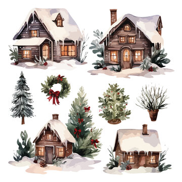 Cozy Christmas Sunday Watercolor Clipart 