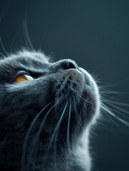 Wunderschöne schwarze Zucht Katze mit gelben Augen im Seitenprofil mit Platzhalter als Nahaufnahme, ai generativ
