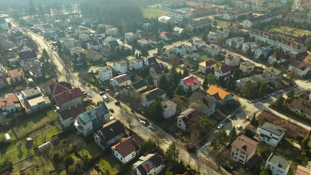 Housing Estate Chwarzno On Sunny Day In Gdynia, Poland. aerial shot