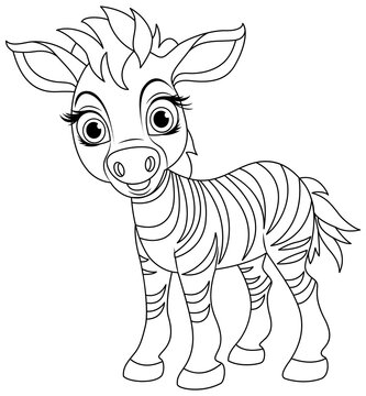 Cute Zebra doodle coloring cartoon character