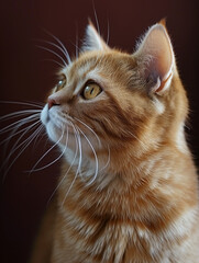 Wunderschöne rötliche Zucht Katze mit gelben Augen im Seitenprofil mit Platzhalter als Nahaufnahme, ai generativ - obrazy, fototapety, plakaty