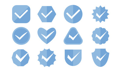 Premium Blue Check Mark Sign Vector, Verification mark set - obrazy, fototapety, plakaty