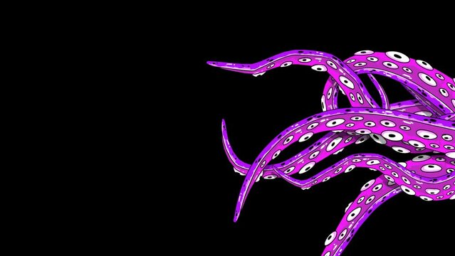 Animated tentacles move fluidly and dynamically. Purple octopus tentacles.  Transparent 4K Alpha Channel.  Seamless loop. Perfect for movies, pattern, ornament, presentation.