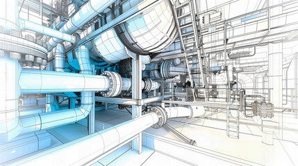 Detailed View of Industrial Piping and Machinery, Highlighting the Engineering and Technological Aspects of Modern Manufacturing and Energy Generation