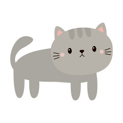 Cat kitten kitty standing. Cute cartoon kawaii pet baby animal character. Round face icon. Funny baby. Meow. Love greeting card. Sticker print. Happy Valentines day. Flat design. White background. - 758637179