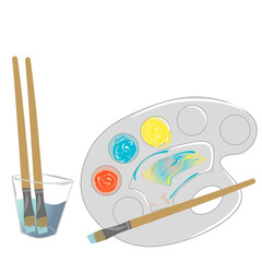 Vector illustration of set of painting tools on white background
