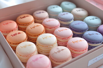 Fototapeta premium A box of different Pastel colours macaroons cookies