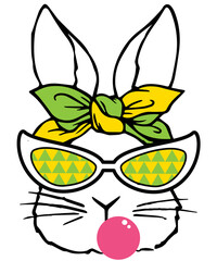 Messy bun Easter Bunny with Sunglasses - easter png design - easter Bunny shades png - easter png -  Bunny face png
