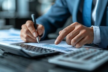 Meticulous Financial Review: Business Professional Calculating the Figures