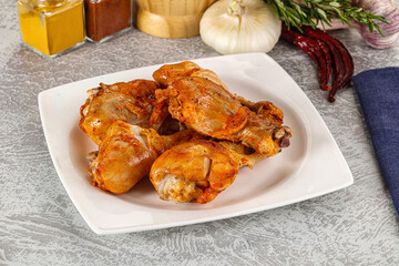 Raw marinated chicken drumstick for cooking