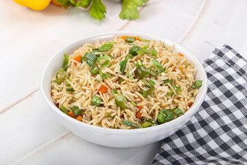 Indian vegetarian cuisine rice with vegetables