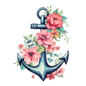 Floral Anchor Clipart Clipart isolated on white background