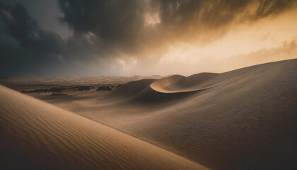 Fototapeta na wymiar Tall symmetrical sand dunes scene from a movie, dramatic sunset, landscape, cinematic, sands