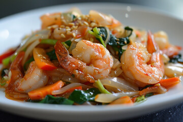 Authentic Pad Thai Noodles with Fresh Shrimps