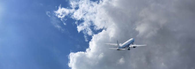 하늘, 비행기, 항공기, 구름, 컨셉, 여행, 떠나다, 날다, 비행, 공항 - obrazy, fototapety, plakaty