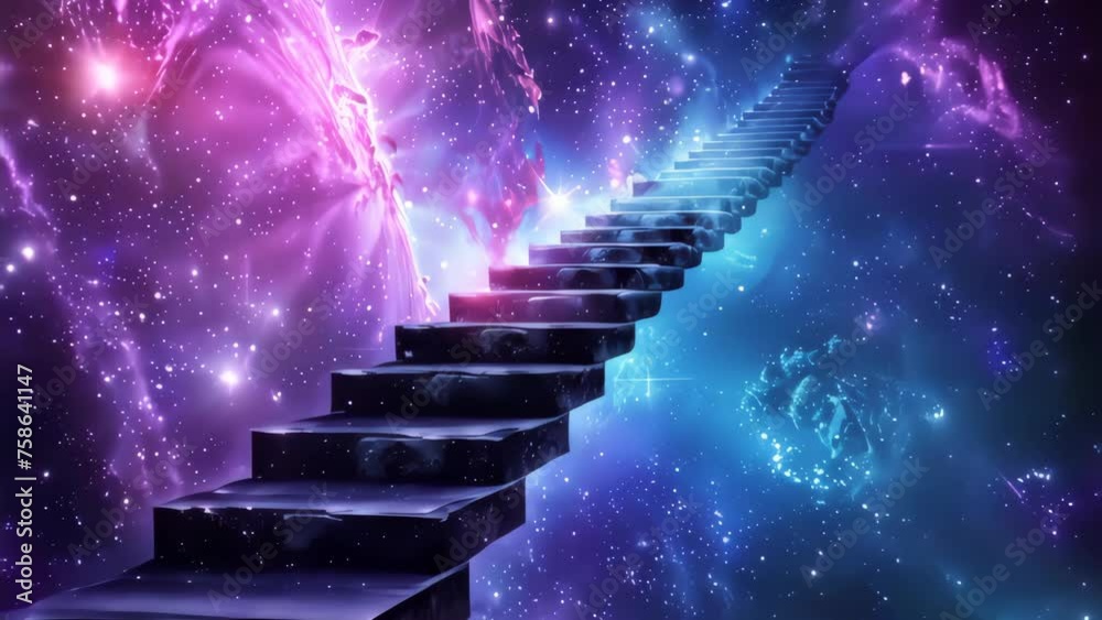 Wall mural stairs to galaxy abstract background. generative ai.