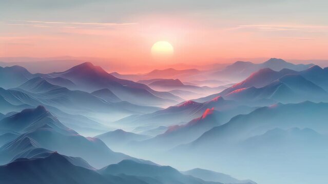 Drawing landscape mountain on sunset sky abstract background. Generative ai.
