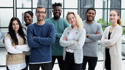 Happy diverse professional business team in casual wear.