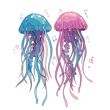 Jellyfish. Vector illustration. Isolated on white background.