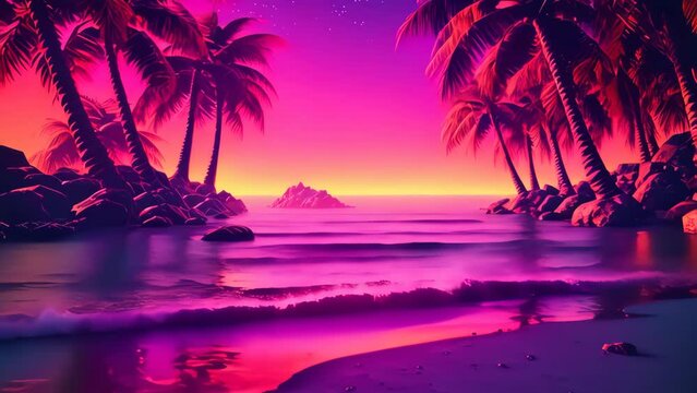 Landscape of tropical beach abstract background. Retro tone color style. Summer vacation concept. Generative ai.    
