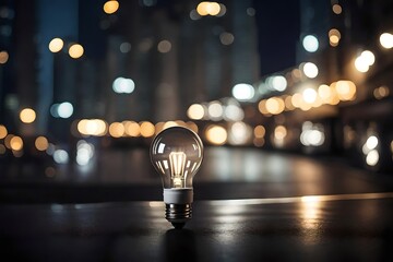 bulb in night making a glowing sceen - obrazy, fototapety, plakaty