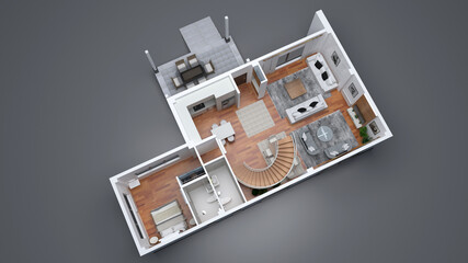 First Floor - 3D Interior Plan - View 04